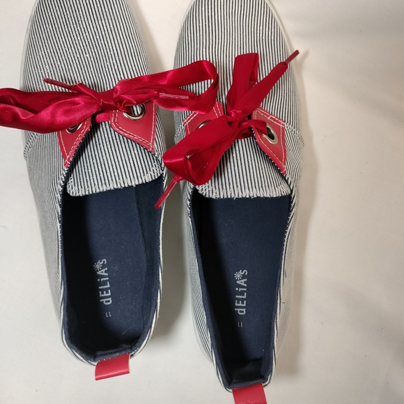 dELiA*s Shoes - dELiA*s Women's Striped‎ Sneakers with Red Accents